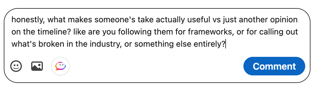 AI generated comment text appearing in the LinkedIn comment box