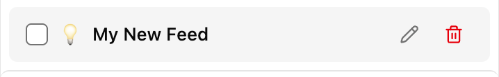 Single feed row with edit and delete actions