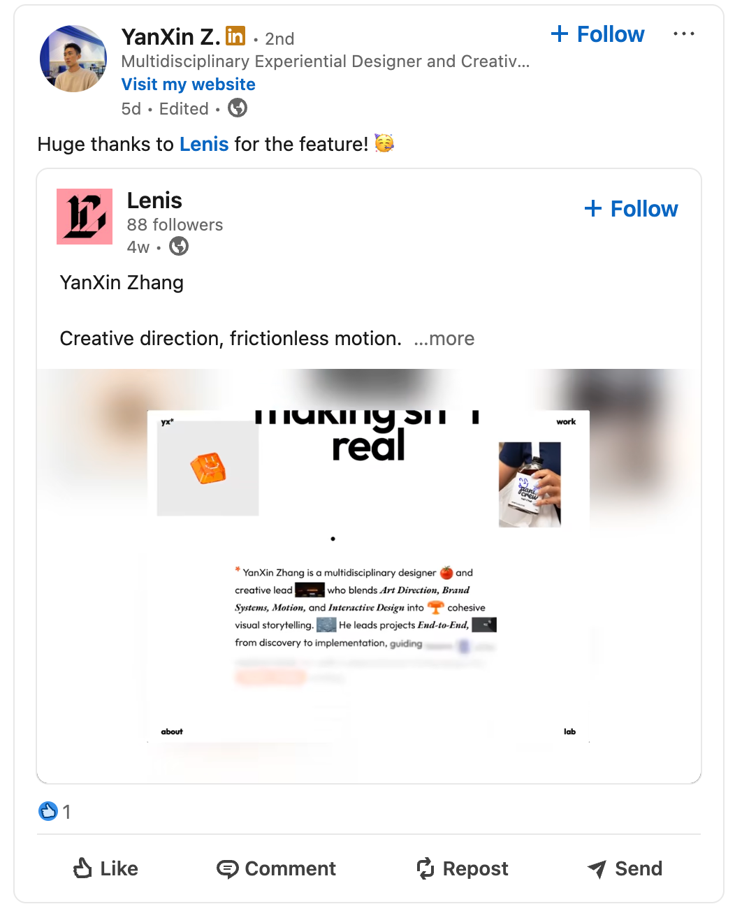 A LinkedIn post seen on the platform, the kind Ralfy targets for engagement